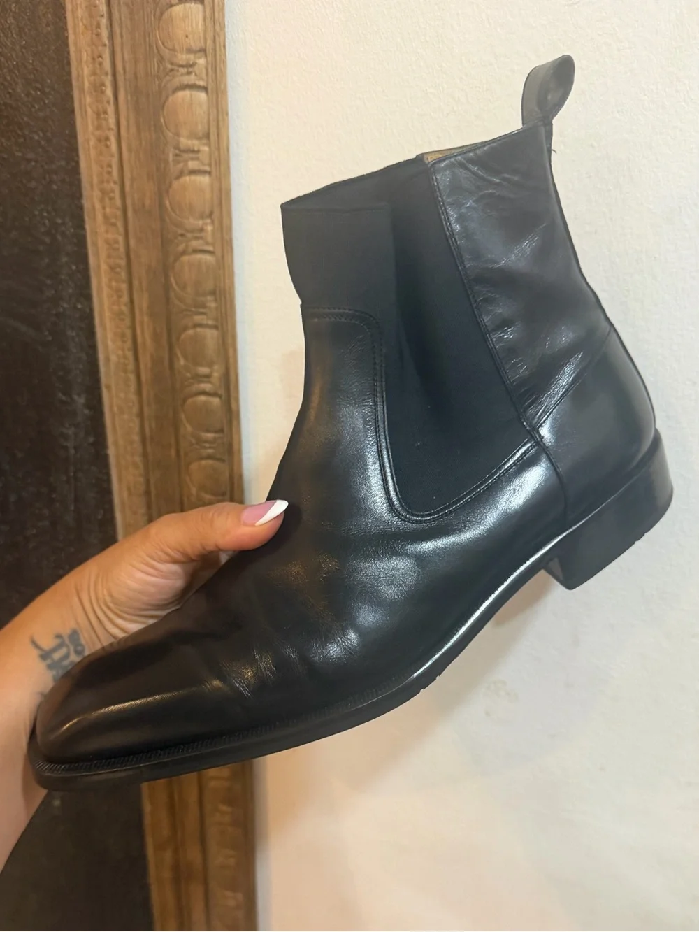 Massimo Emporio Black Leather Chelsea Boots, Size 9.5